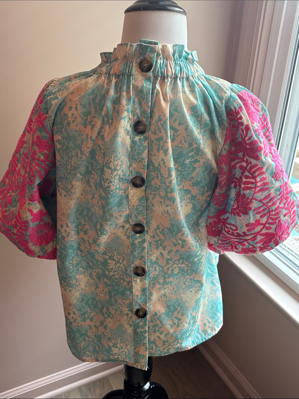 THML: Trust Me Aqua Embroidered Blouse Size XS - Picture 5 of 8